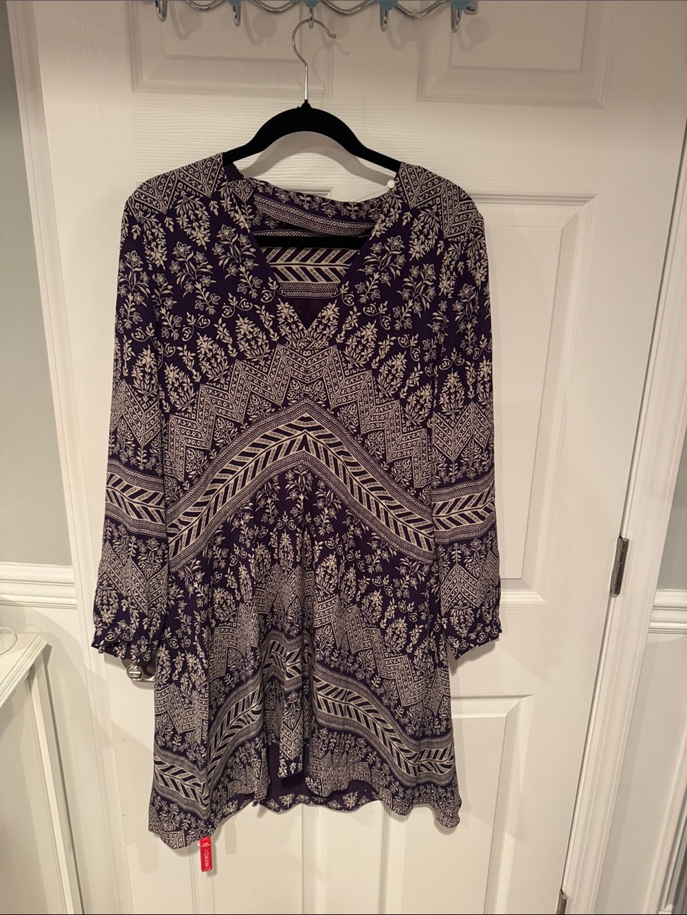 Tory Burch Purple and Cream Printed V-Neck Midi Dress
